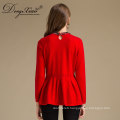 Round Neck Long Sleeve Flat Knitted Red Color Woman Wool Sweater For China Factory